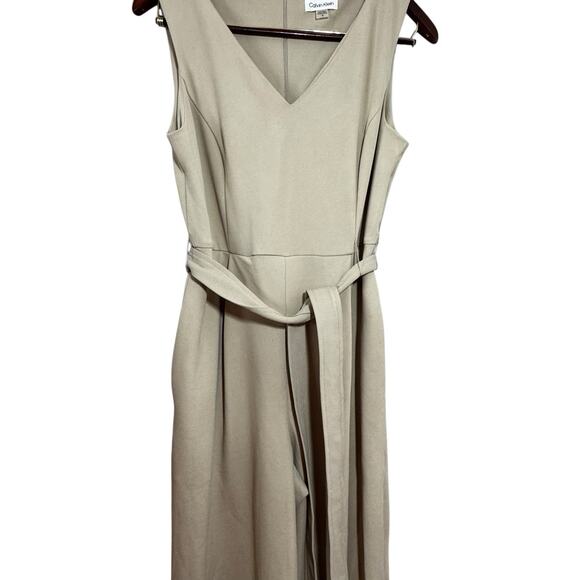 Calvin Klein Tan Cropped Wide Leg Sleeveless Tie Waist Women’s Jumpsuit Size 10 - Picture 4 of 6